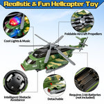 Hymaz Helicopter Toy for Kids 3-5 4-7, Army Military Plane Toy with Lights and Music, 360° Rotating, Bump and Go Airplane Toys for Boys Girls Toddlers Indoor Play Birthday Easter Gifts