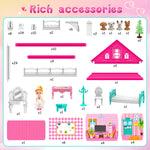 Princess'Castle House for Girls, Dollhouse Playset, 2-Story 4 Rooms Playhouse with 1 Doll Toy Figure and Furniture & Accessories, Toy Gifts for Kids 3 4 5 6 7 8 9+ Year Old