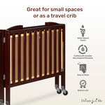 Dream On Me 3-in-1 Portable Mini Baby Crib in Espresso, GreenGuard Gold & JPMA, Birchwood, Quick Fold Patent, Playpen or Changer, Storage or Travel, Heavy Duty Steel Castors, 3 Heights1″ Mattress Pad