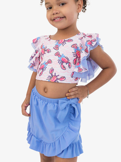 RuffleButts Girls Swim Bow Skirt Cover-Up - Periwinkle Blue, 2T/3T