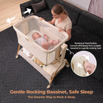 Ezebaby Baby Bassinet Bedside Sleeper: 3-in-1 Rocking Bassinet for Baby - Breathable Full-Mesh Crib with Mattress | 6 Height Adjustable | Portable Crib with Lockable Wheels for Newborns