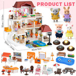 Doll House for Girls Toddler Toys with 4 Doll Toy Figure, Pool Slide, Elevator, Furniture, Pretend Play Dream Dollhouse Playset with Lights Gifts for Kids Girls Age 3 4 5 6-12 Year Old