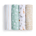 aden + anais Essentials Cotton Muslin Swaddle, Breathable Baby Blanket, Ideal for Boys, Girls, Newborns, Babies & Infants, Receiving Blanket, Soft and Lightweight Wrap, 4 Pack, Giraffe Safari