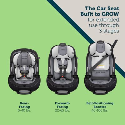 Safety 1st Grow and Go All-in-One Slim Convertible Car Seat, Rear Facing, 5-40 lbs, Forward Facing (30–65 lbs), High Back Booster Seat 40-100 pounds, Sugar Plum Pop