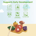 PlanToys® Wooden Assorted Vegetable Set | Montessori Play Food for Toddlers | Includes Tomato, Mushroom, Shallot, Bell Pepper & Cucumber with Tray & Knife | Eco-Friendly Pretend Cooking & Roleplay Toy