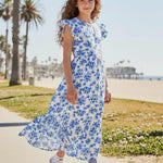 PATPAT Tween Dress for Girls Summer Maxi Long Casual Beach Big Girl Junior Cute Dresses Hawaiian Blue White Floral Size 12-13