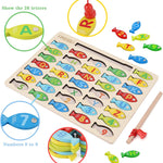 Magnetic Wooden Fishing Game Toy for Toddlers, Alphabet Fish Catching Counting Games Puzzle with Numbers and Letters, Preschool Learning ABC Math Educational Toys 3 4 5 Years Old Girl Boy Kids