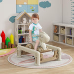 Qaba 5 in 1 Kids Rocking Horse for Toddlers, Kids Spring Rocking Toy Balance Bike Push Cart with Detachable Base, Horse-Shaped Rocker with Safety Guardrails, Footrests, Push Handle, Cream White