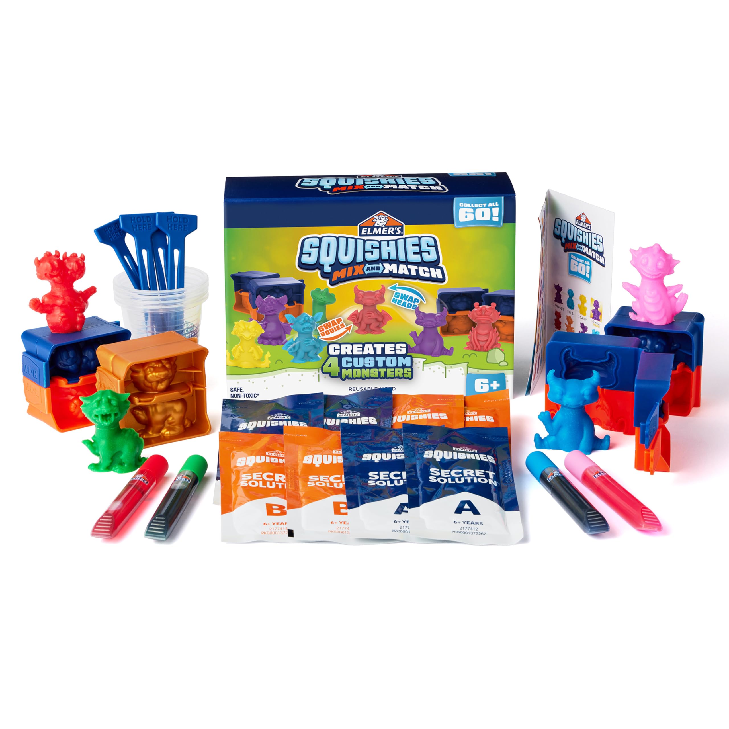 Elmer’s Squishies Kids’ Activity Kit, DIY Squishy Toy Kit Creates 2 Mystery Characters, 12 Piece Kit