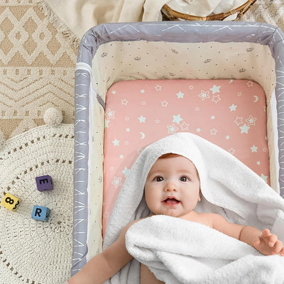 3 Pack Soft Bassinet Sheets - 33"x20" Bedside Bassinet Sheets for Baby Delight, Angelbliss, Maxi-COSI & Most Regular Size Bedside Sleeper | Breathable & Skin Friendly Bassinet Fitted Sheets for Girls