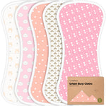 Organic Burp Cloths Baby Boy & Girl - 5-Pack Super Absorbent Cotton Burping Cloths for Babies, Soft & Plush Newborn Spit Up Rags, Infant Towels for Milk Spit Up, Unisex, Large 21" x 10" (Pink Dreams)
