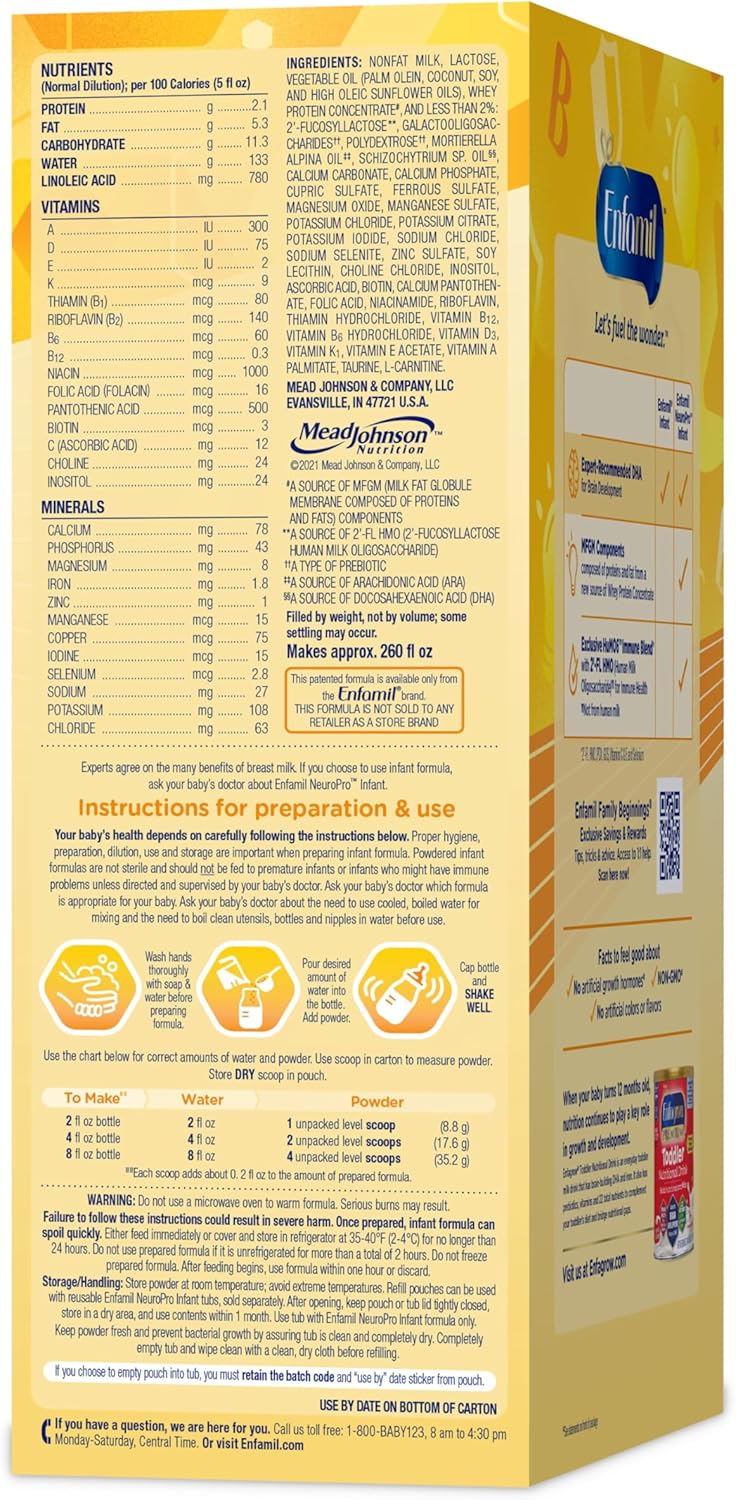 Enfamil NeuroPro Baby Formula, MFGM* 5-Year Benefit, Expert-Recommended Brain-Building Omega-3 DHA, Exclusive Immune Supporting HuMO6 Blend, Infant Formula Powder, Baby Milk, 36.4 Oz (Pack of 4)