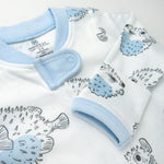 HonestBaby Sleep & Play Footed One-Piece Pajama Sleeper 100% Organic Cotton, Baby Boys, Blow Fish, 0-3 Months