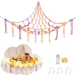 CERETIA Stuffed Animal Hammock with LED Light, Toy Hammock for Stuffed Animals Storage for Kids, Stuffed Animal Hammock Corner, Rainbow