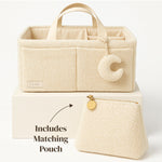 Orelle Bouclé Diaper Caddy Organizer with Matching Pouch & Moon Pendant | Teddy Portable Changing Table Organizer | Must-Have Baby Shower Gifts | Cream