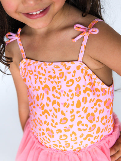 RuffleButts Girls UPF50+ Sun Protection Peplum Smocked Bodice/Tulle Skirted One Piece Swimsuit - Mermaid Princess, 5