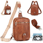 2 in 1 Crossbody Bags for Women Men Sling Backpack Purse Faux Leather Cross Body Bag for Woman with 2 Deletable Straps and Wipes Pouch Large Front Chest Shoulder Purses Diaper Bag Fanny Pack Brown