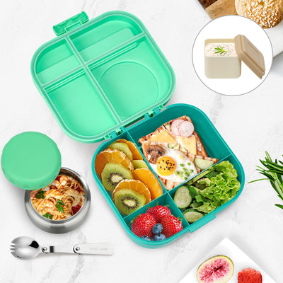 Aimsnk Bento Lunch Box for Kids with 12oz Soup Thermo,4 Compartments Lunch Box Containers Kids, Includes Foldable Spoon &Sauce Jar, BPA Free&Leak proof,Insulated Food Jar for Travel,School,Picnic