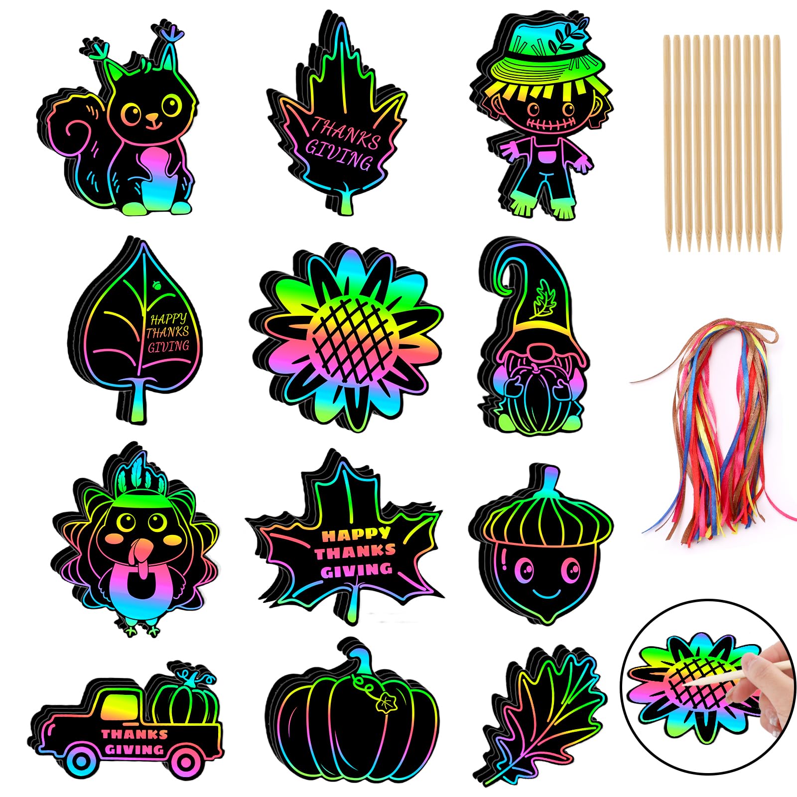 JULMELON 36 PCS Summer Crafts, Rainbow Scratch Art Summer Gifts Magic Color Ice Cream Scratch Cards DIY Sweet Candy Ornament for Party Favors School Activities