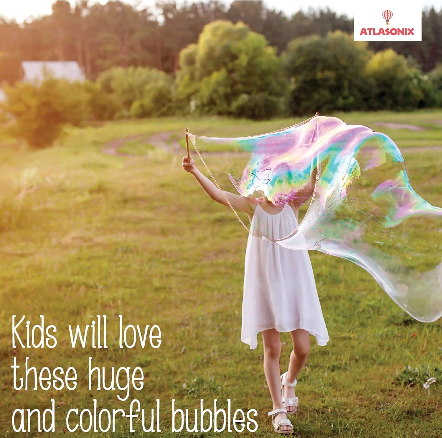 Bubbles for Kids – Giant Bubble Wand & Powder Mix | Makes 896 oz (7 Gallons) of Bubble Solution | Bubble Refill for Big Bubbles, Bubble Machine, Outdoor Fun | Non-Toxic & Long-Lasting