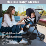 Stroller for Newborn, Convertible Baby Pram with Reversible Seat and One-Hand Fold, High Landscape Toddler Infant Pushchair with Storage Basket, Adjustable Footrest & Canopy, UPF 50+ Canopy (Grey)