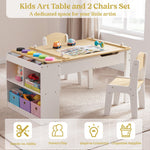 GABHX Kids Art Table Set with Chairs, 3-in-1 Kids Art Easel & Craft Desk for Coloring Drawing, Activity Table with 6 Paint Cups, 6 Storage Bins & Paper Roll Holder