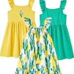 PATPAT Toddler Girl Floral Skater Multipack Dresses 2/3 Pack Spring Polka Dots Short Sleeve Priness A-line Dress