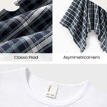 PATPAT Girls 2 Piece Skirt Sets Size 13-14 Years, White Shirts + Navy Plaid Skirts Clothing Sets Summer Outfits, Teen Girl Clothes Western Outfits Streetwear