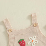 mlpeerw Baby Girl Summer Clothes Newborn Sleeveless Knit Sweater Romper Floral/Strawberry Onesie Cute One Piece Outfit (Strawberry Floral Beige, 0-3 Months)