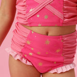 RuffleButts Girls UPF50+ Princess Dress-Up 2-Piece Swimsuit - Royal Pink Princess, 12-18 Months