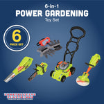 CP Toys 6-Piece Power Gardening Toy Set for Kids Ages 3+, Child Size Indoor/Outdoor Play Kids Tool Set with Leaf Blower, Chainsaw, Lawn Mower, and More, Green