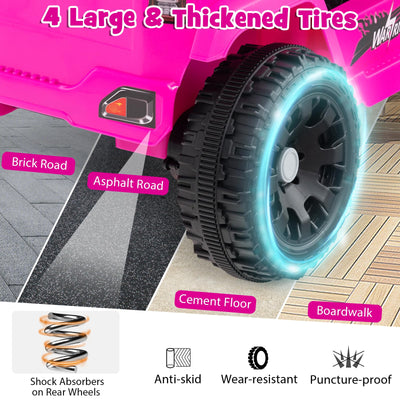 Costzon Kids Ride on Car Truck, 12V Electric Vehicle w/Foldable Mirrors, 3 Speeds, LED Lights, Music & Horn, Ride on Toys Remote Control Car for Toddlers, Boys & Girls (Pink,34" × 23" × 21")