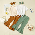 Kucnuzki 2T-3T Toddler Girl Outfit - Cute Stuff Short Sleeve Ruffle Tops Shirt & Green Pants Set for 2-3 Years Old