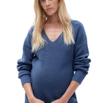 GAP Women's Maternity Cotton V-Neck Sweater Bainbridge Blue Large