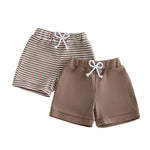 2 Pack Toddler Baby Boy Shorts Summer Waffle Knit Infant Baby Plain Shorts Casual Elastic Waist Joggers Bottom (Brown, 0-6 Months)