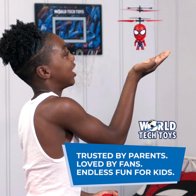 World Tech Toys Marvel Spider-Man Big Head Helicopter Toy – Motion Sensored Flying Toy for Kids - Marvel Licensed - Kids 6+