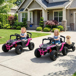 Costzon Kids Ride On UTV Car with Detachable Trailer, 12V Battery Powered Electric Vehicle with Remote Control, 3 Speeds, LED Lights, Music, Horn, Off-Road UTV for Boys & Girls (with Trailer,Pink)