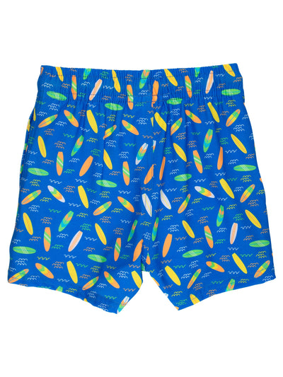 RUGGEDBUTTS Boys UPF50+ Stretch Swim Trunks - Neon Surfs Up, 3-6m