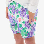 RUGGEDBUTTS Boys UPF50+ Stretch Swim Trunks - Purple Hydrangea Garden, 0-3m