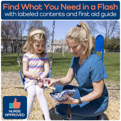KeepGoing Kids First Aid Kit - 130 Pc. Kit for Car, Home, Purse & Diaper Bag - Latex-Free Bandages - TSA-Approved Travel Size