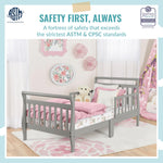 Dream On Me Classic Sleigh Toddler Bed in Cool Grey – Baby Safety Alliance Certified, Low-to-Floor Design, Non-Toxic Finish, Wooden Safety Rails