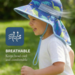 icolor Kids Sun Hat UPF50+ Sun Protection Bucket Hat Toddler UV Protection Summer Travel Beach Play Hats with Neck Flap for Girl Boy Ages 3~10 (Littledinosaur)