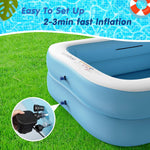 Sumbee Inflatable Swimming Kiddie Pool for Adults Kids Ages 4-8-12, Size 79" x 59" x 20" Rectangle Blow Up Family Pool for Children Backyard Outdoor Garden Summer Water Party Full-Sized Light Blue
