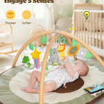 CoziBB Baby Play Gym Mat & Activity Mat, Baby Tummy Time Mat, Large Avocado Shaped Playmat with 6 Detachable Toys for Motor Skills & Sensory Development, Washable Infant Baby Essentials, Olive Green