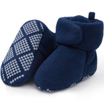 Pro Goleem Fleece Baby Booties, Warm Cozy Baby Slippers, Stay On Sock Shoes, Easy to Put on, Unisex Baby Gifts, Soft Non-Slip Adjustable Newborn Boots for Boys and Girls 6-12 Months, Navy Blue