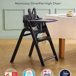Momcozy DinerPal Wooden High Chair for Babies, Toddlers & Adults Up to 308 Lbs, Convertible Baby Highchair with Food-Grade Tray, Dishwasher-Safe, Adjustable & Ergonomic, Midnight Black