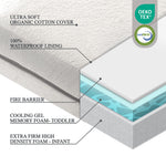 Organic Cotton 2-Sided Crib Mattress | Waterproof Washable Protector w/Ventilated Foam Lining | Light 2-in-1 Baby Mattress w/Firm Support for Infant & Soft CertiPUR Foam for Toddler | 52x27.5x4”