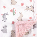 Hudson Baby Unisex Baby Plush Mink and Sherpa Blanket, Pink Floral, One Size