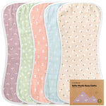 5-Pack Muslin Burp Cloths Baby Boy, Girl - Very Absorbent Baby Burp Cloth Rags, 8-Layers Viscose Derived from Bamboo Cotton Muslin Towel, Super Soft Spit Up Rags, No Shrink Washcloths (Blooms)