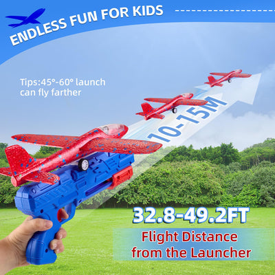 Neoot Toy Airplane, 3 Pack Airplane Launcher Toys 2 Flight Mode Glider Plane Outdoor Toys for Kids Ages 3 4 5 6 7 8 9 10 11 12 Year Old Boys & Girls Birthday Gift, Educational Flying Kids Toys